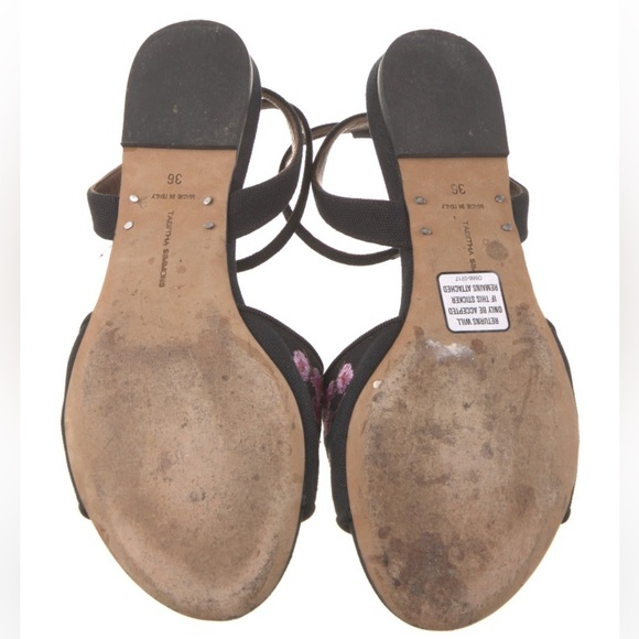 Tabitha Simmons Canvas Floral Cherry Blossom Embroidered Sandals Black Pink 6 - Picture 5 of 5